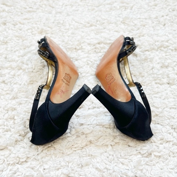 Bottega Veneta rhinestone satin ankle t strap black strappy vintage heels… - Picture 6 of 17